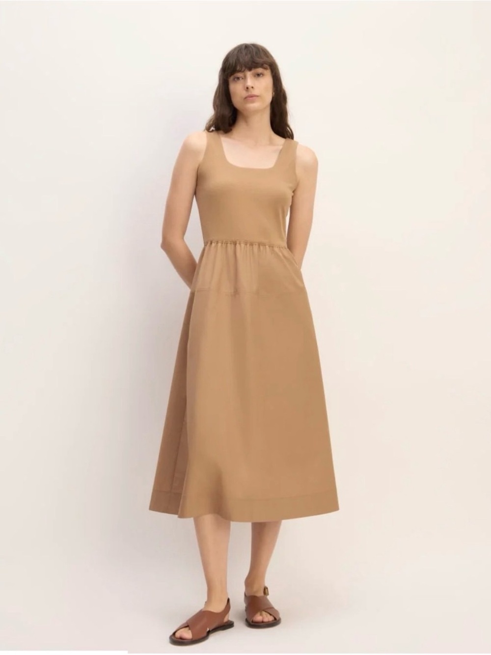 Everlane Women's cotton tank dress Tan with Pockets XXS.